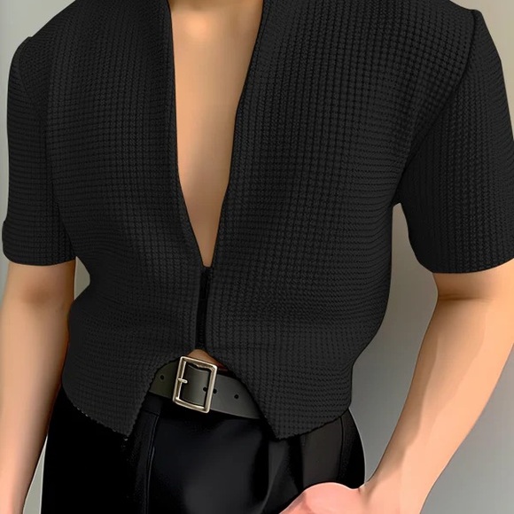 NWT Incerunmen Chic Black Textured Top - Picture 1 of 4